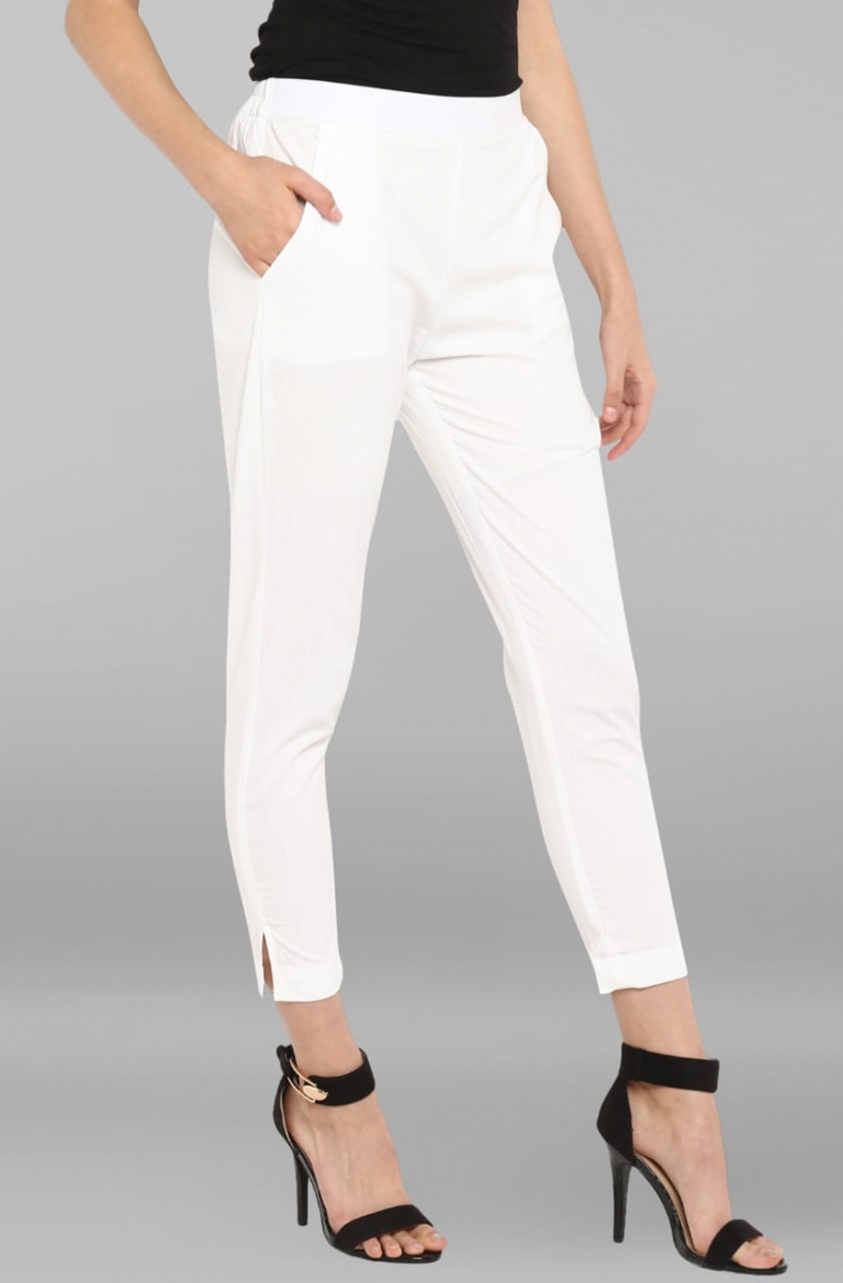 White Pure Cotton Narrow pants - The Magnolia