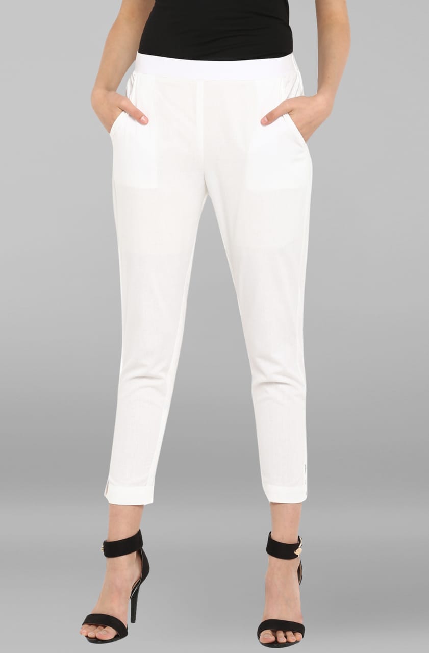 White Pure Cotton Narrow pants - The Magnolia